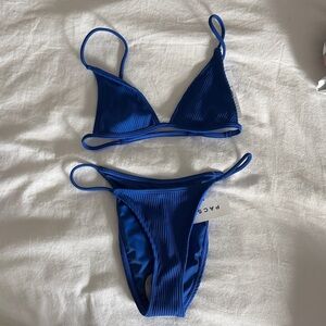 PacSun Royal Blue Ribbed Triangle Bikini Set